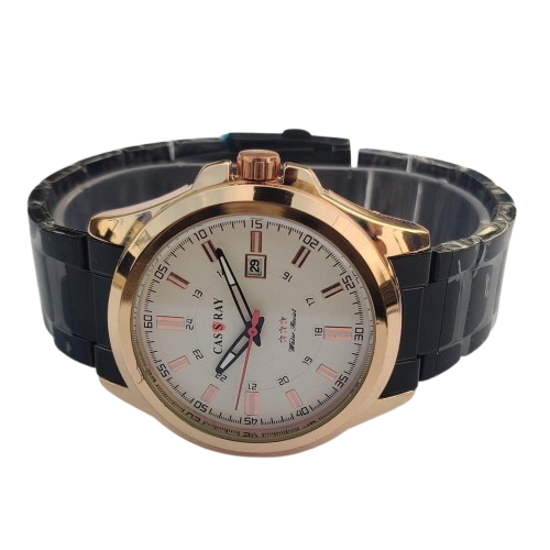 Cassray Classic Men’s Watch – Black Strap & White Dial with Date Display