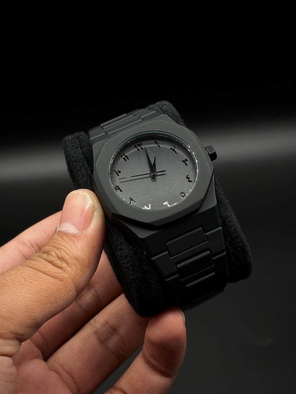 Men’s Black Stainless Steel Watch – Arabic Numerals, Minimalist Luxury Design