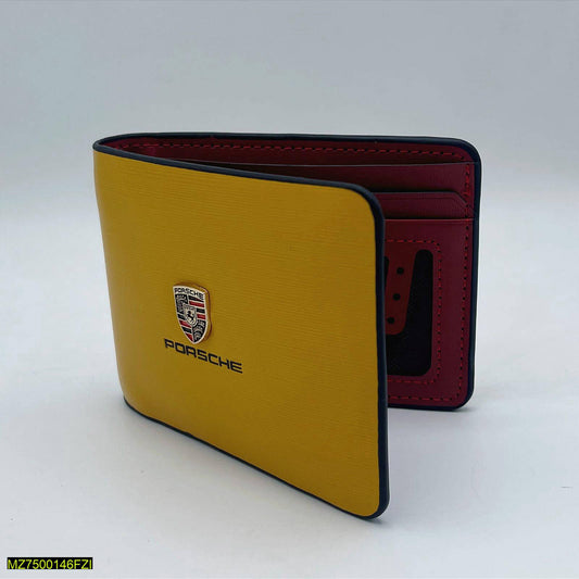 Porsche Leather Men’s Bi-Fold Wallet – Yellow & Red Luxury Edition