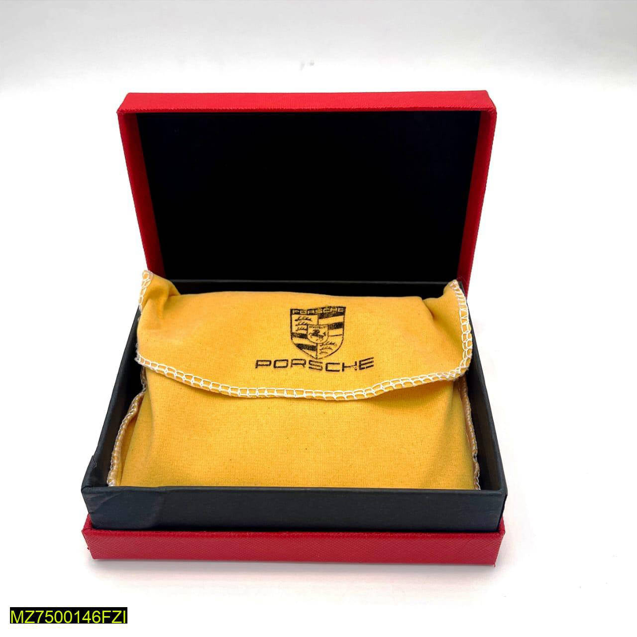 Porsche Leather Men’s Bi-Fold Wallet – Yellow & Red Luxury Edition