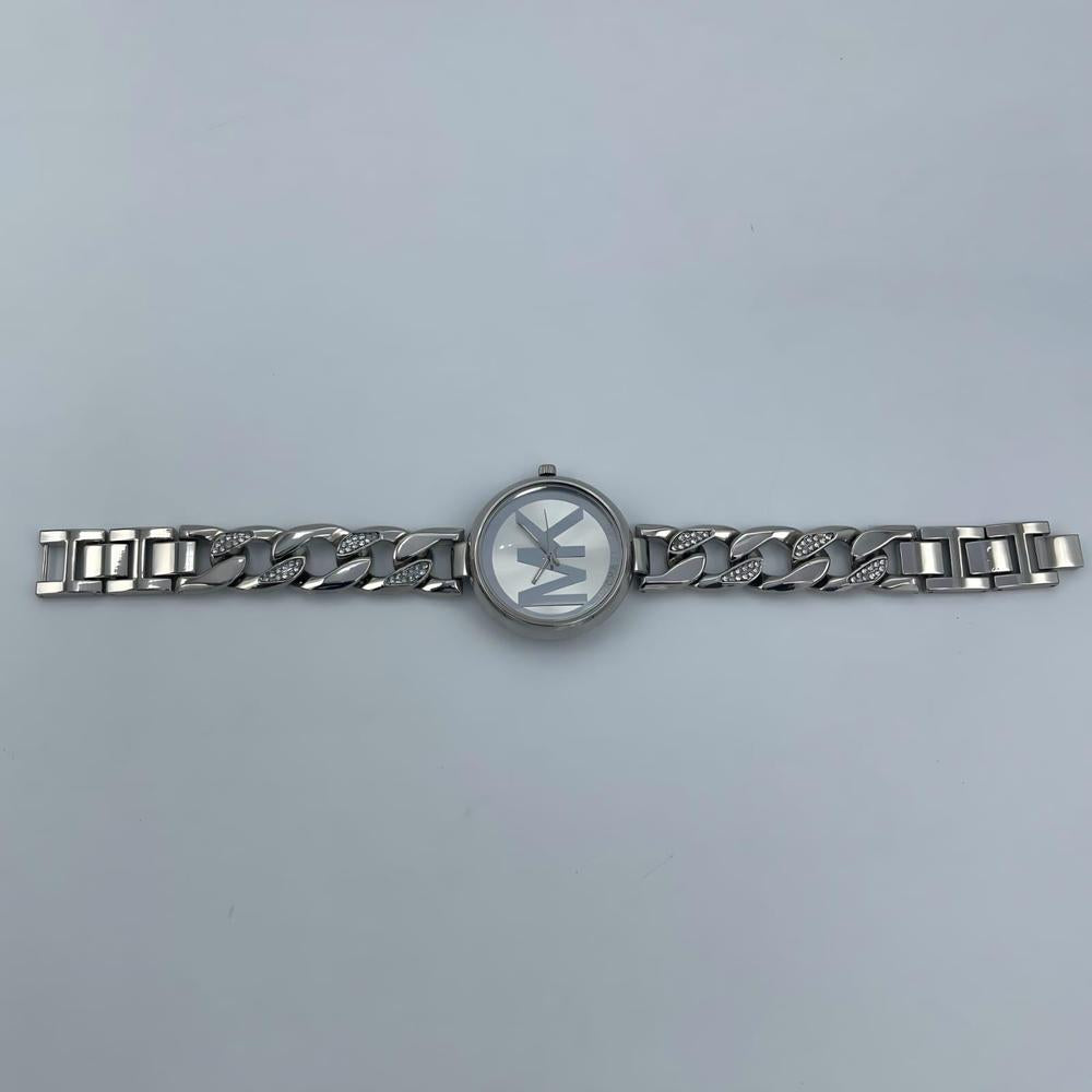 Michael Kors Women’s Stainless Steel Watch – Silver Dial with MK Logo