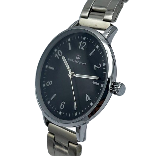 Universe Point Women’s Stainless Steel Watch – Black Dial with Silver Strap