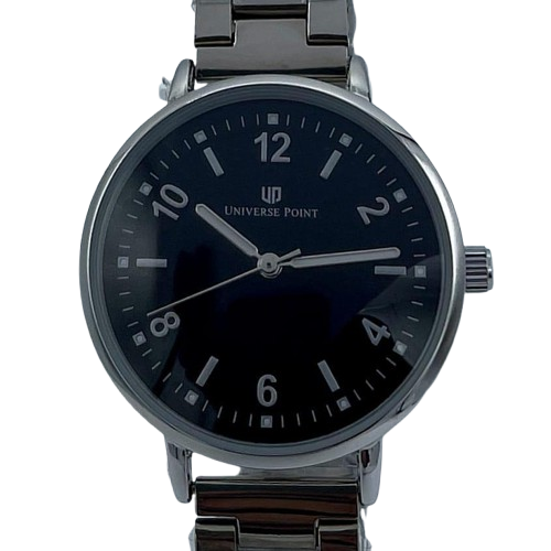 Universe Point Women’s Stainless Steel Watch – Black Dial with Silver Strap