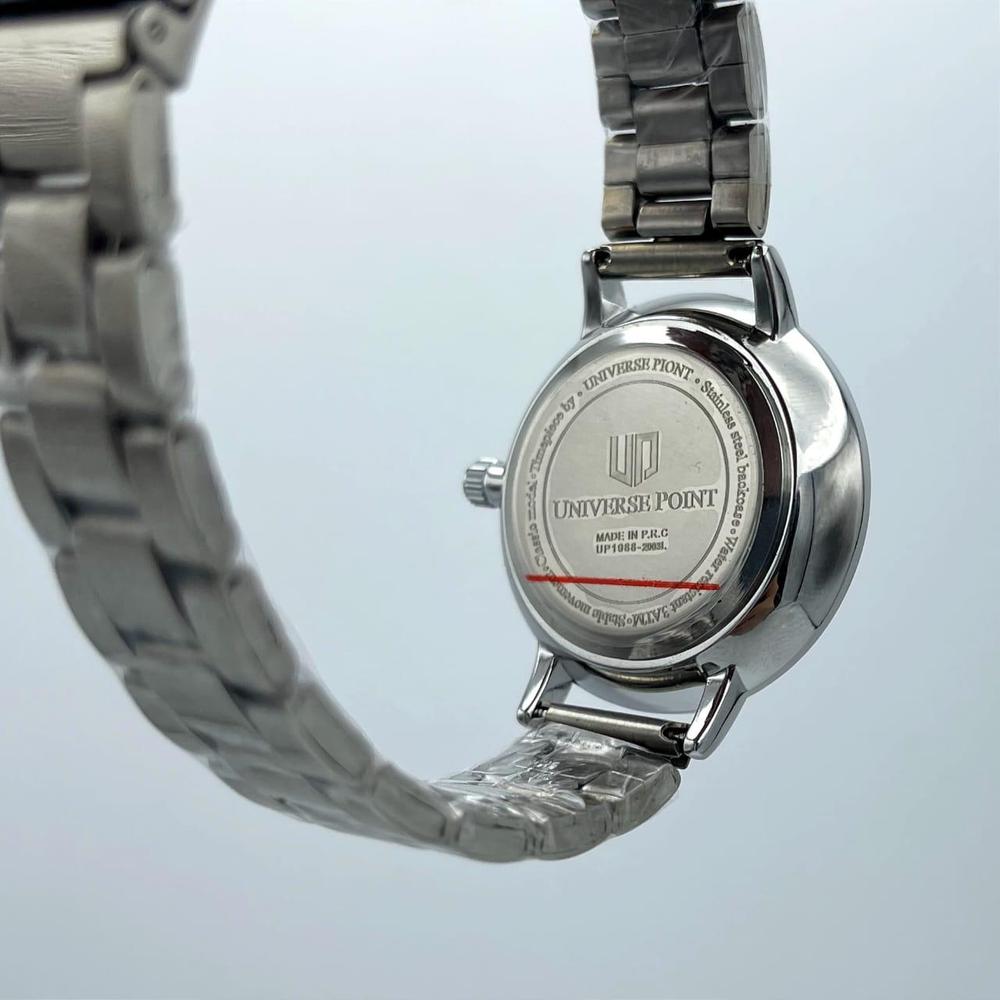 Universe Point Women’s Stainless Steel Watch – Black Dial with Silver Strap