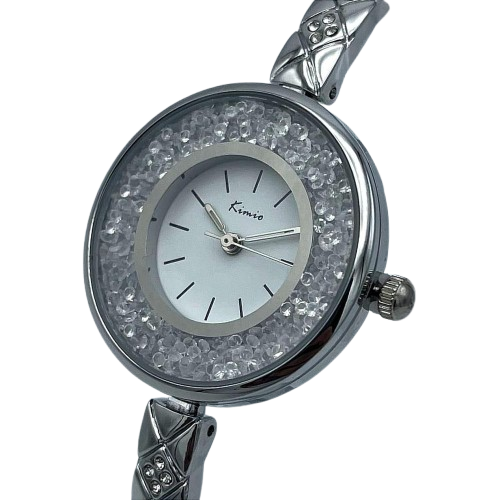 Kimio Elegant Women’s Watch – Silver Bracelet with Crystal-Studded Dial