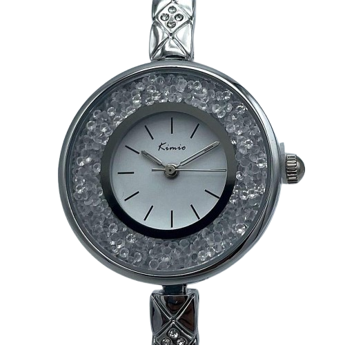 Kimio Elegant Women’s Watch – Silver Bracelet with Crystal-Studded Dial