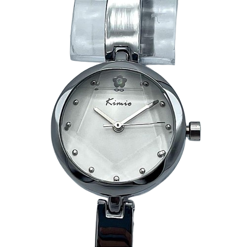 Kimio Women’s Silver Bracelet Watch – Minimalist Dial with Crystal Markers
