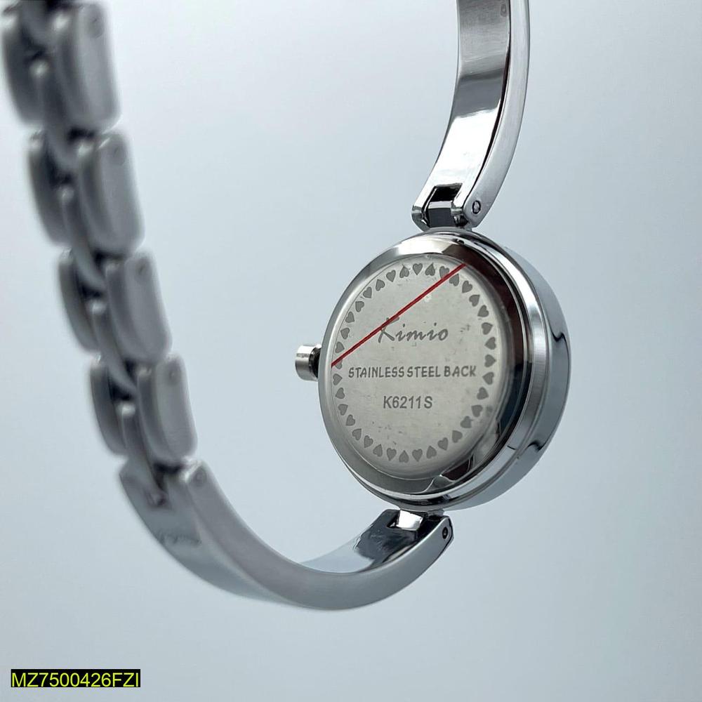 Kimio Women’s Silver Bracelet Watch – Minimalist Dial with Crystal Markers
