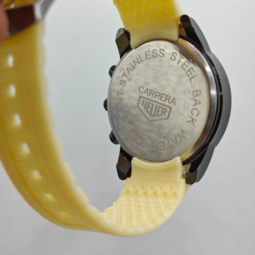 Carrera Heuer Calibre 17 Chronograph Men’s Watch – Cream Dial with Yellow Strap
