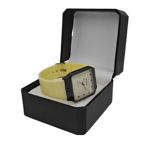 Postif Quartz Men’s Watch – Square Case with Beige Strap & Cream Dial