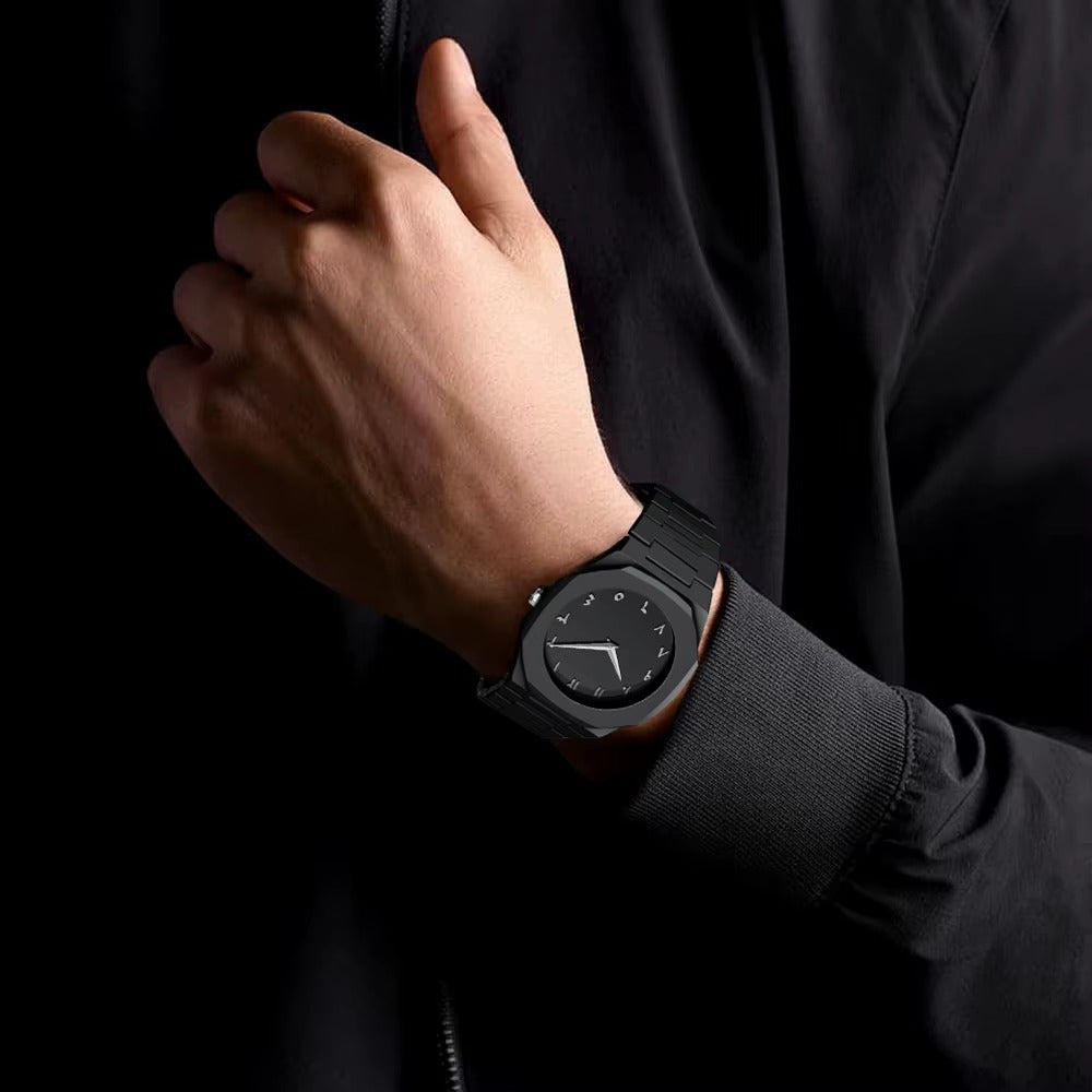 Men’s Black Stainless Steel Watch – Arabic Numerals, Minimalist Luxury Design