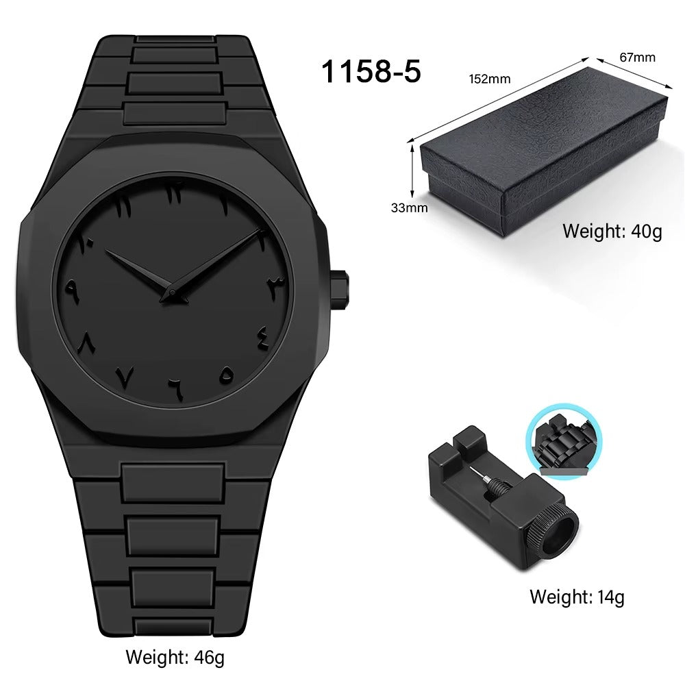 Men’s Black Stainless Steel Watch – Arabic Numerals, Minimalist Luxury Design