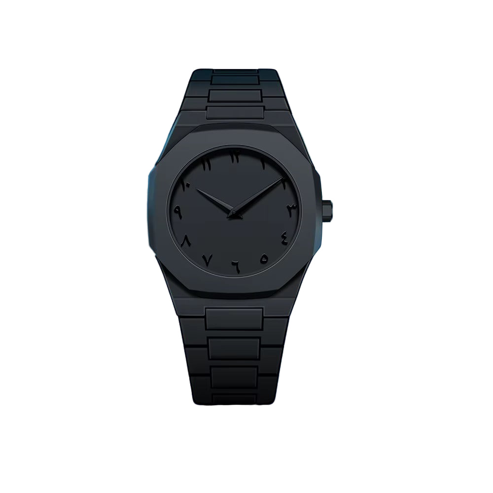 Men’s Black Stainless Steel Watch – Arabic Numerals, Minimalist Luxury Design