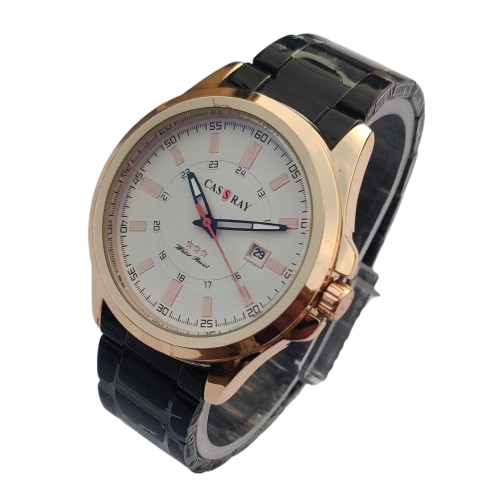 Cassray Classic Men’s Watch – Black Strap & White Dial with Date Display
