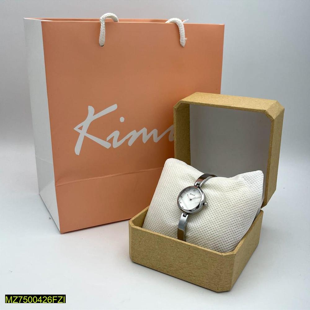 Kimio Women’s Silver Bracelet Watch – Minimalist Dial with Crystal Markers