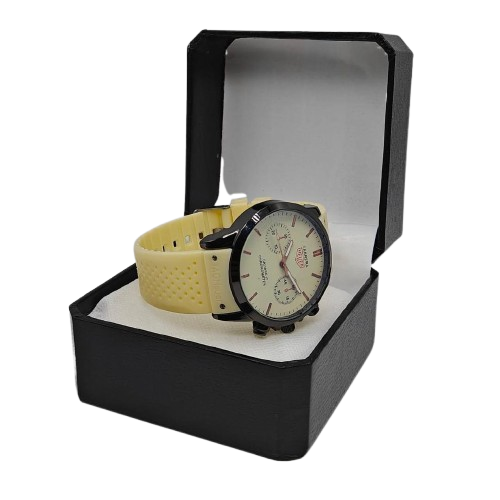 Carrera Heuer Calibre 17 Chronograph Men’s Watch – Cream Dial with Yellow Strap