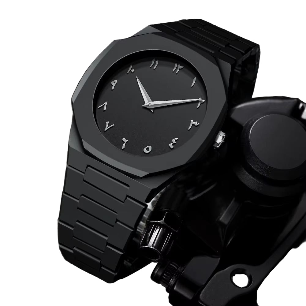 Men’s Black Stainless Steel Watch – Arabic Numerals, Minimalist Luxury Design