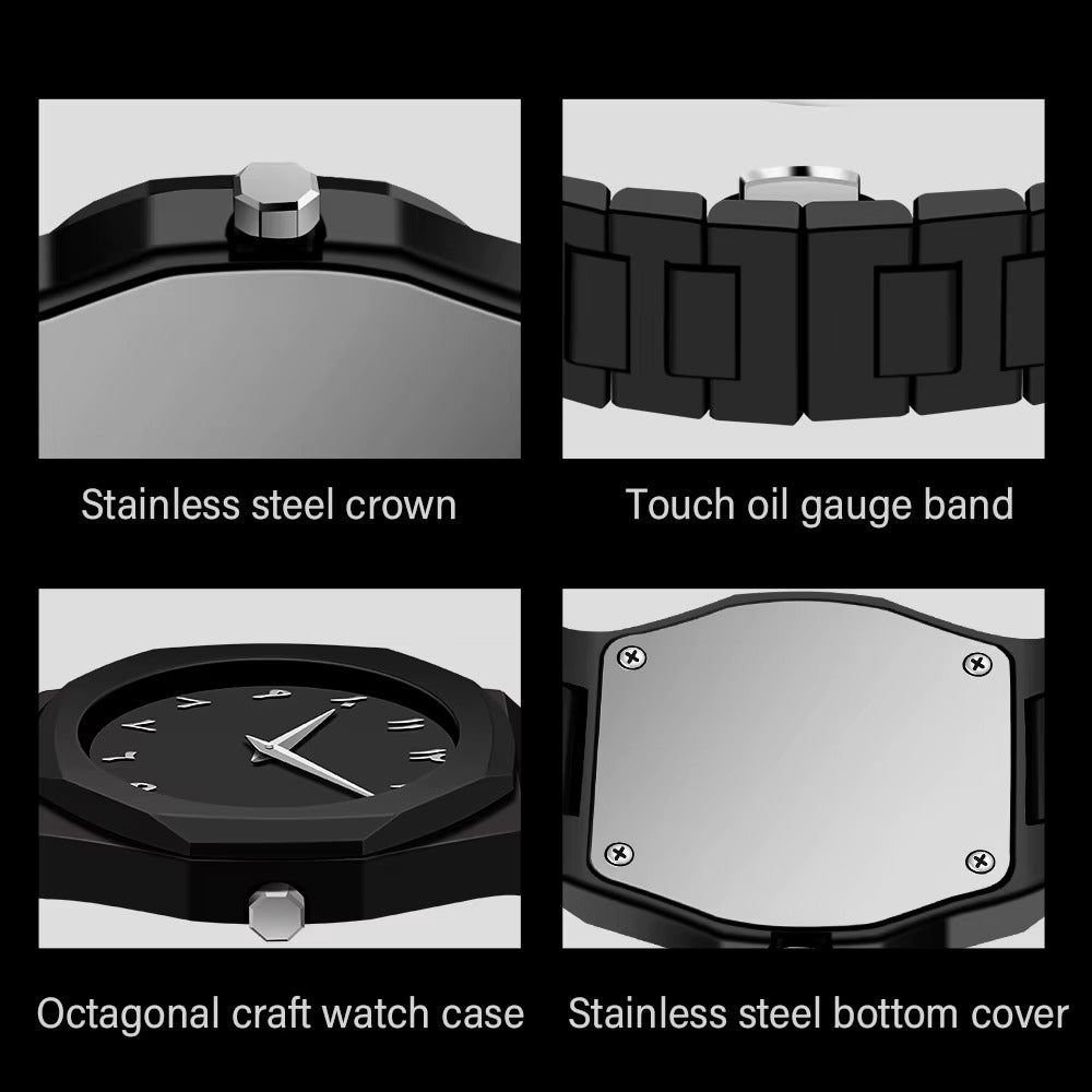 Men’s Black Stainless Steel Watch – Arabic Numerals, Minimalist Luxury Design