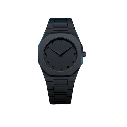 Men’s Black Stainless Steel Watch – Arabic Numerals, Minimalist Luxury Design